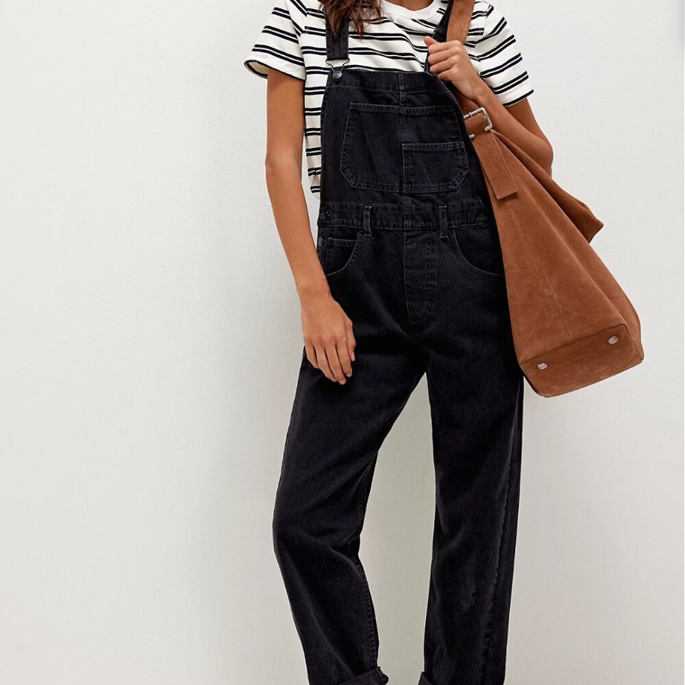 Free People Black Denim Overalls